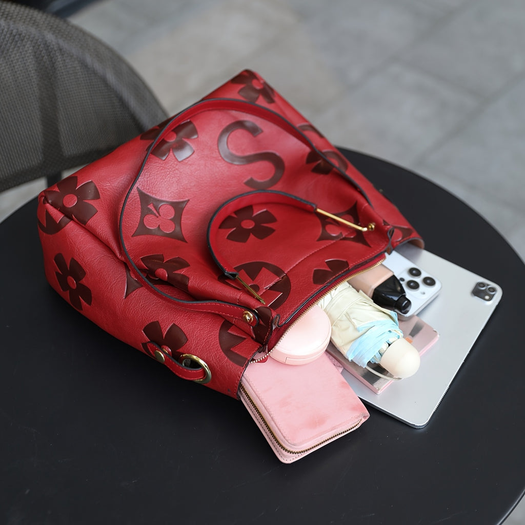 Flower Embossed Handbag, Classic Satchel Bag for Work and Everyday Outfits with Nine Color Options for Office Style and Casual Outings