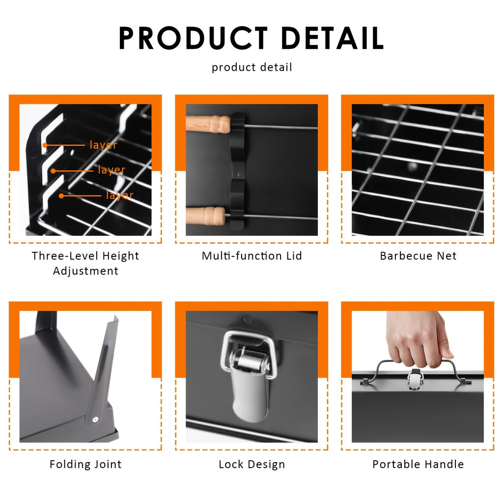 Portable Charcoal BBQ Grill with Compact Folding Design, Three-Piece Set Selection for Camping Cookouts, Outdoor Picnics and Backyard Barbecue Meals