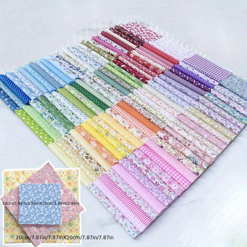 Floral Fabric Scraps 100-Piece Bundle, Multi-Style Patchwork Material in Square and Rectangle Size Options for DIY Sewing, Doll Clothes and Handmade Crafts