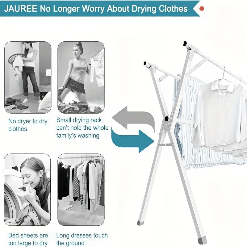 Three-Rod Clothes Drying Rack, Foldable Adjustable Metal Laundry Stand in Three Pole Galvanized Model for Clothing, Blankets and Bedding Air-Drying Routines