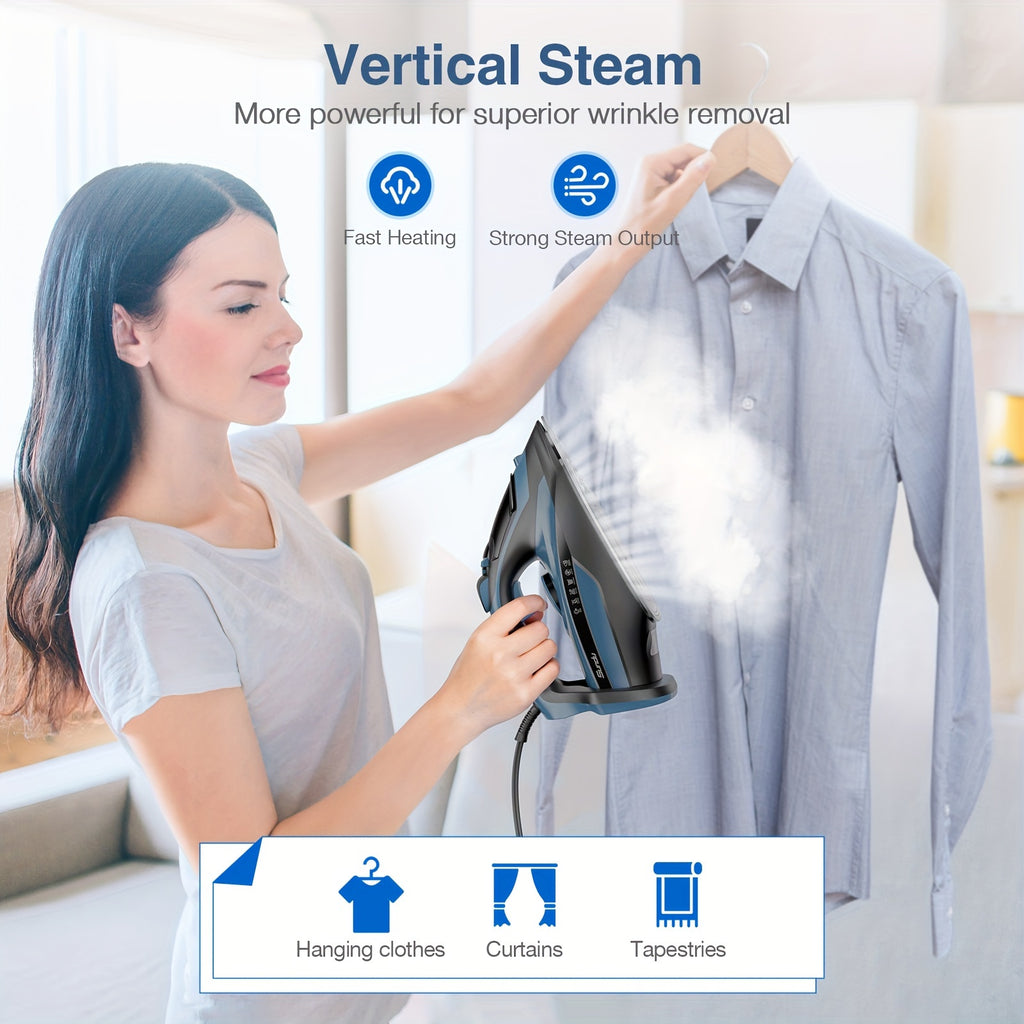 Steam Iron for Clothes 1700W in Blue with Ceramic-Coated Soleplate, Adjustable Thermostat, Self-Cleaning and Automatic Shut-Off for Home Garment Care