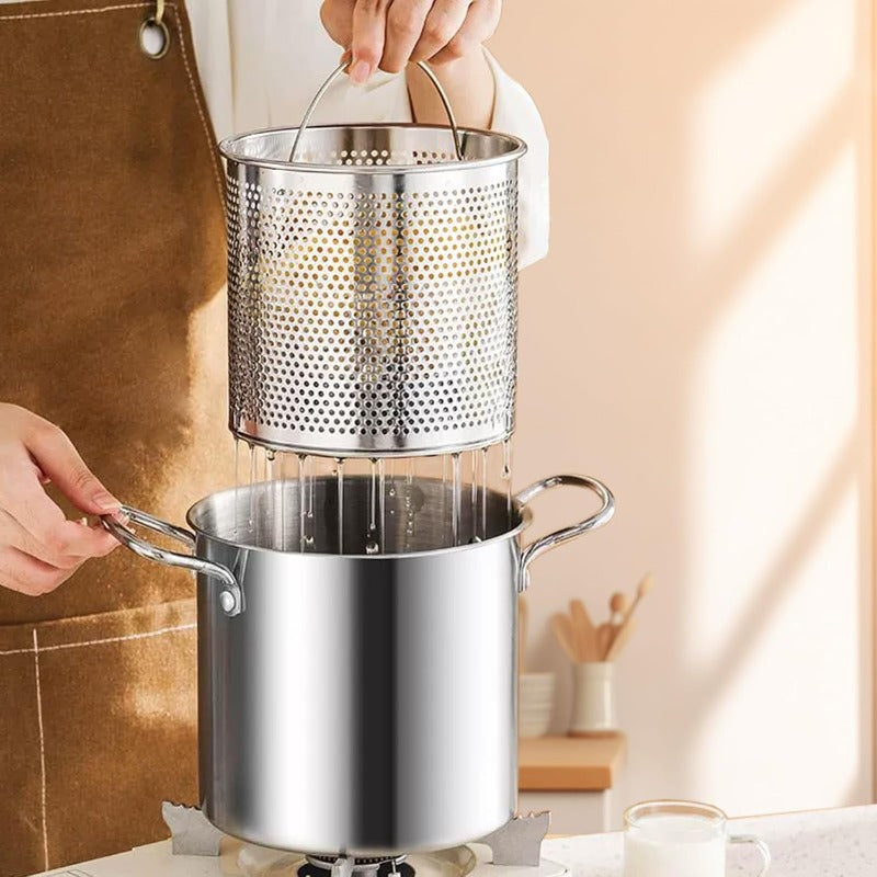 Stainless Steel Deep Fryer Pot with Lid and Basket, 3.5L/118oz Heavy Duty Large Frying Pan with Oil Drip Drainer System and Sturdy Handle, Professional Fry Pot for Home Kitchen, Restaurant, Party and Picnic Cooking