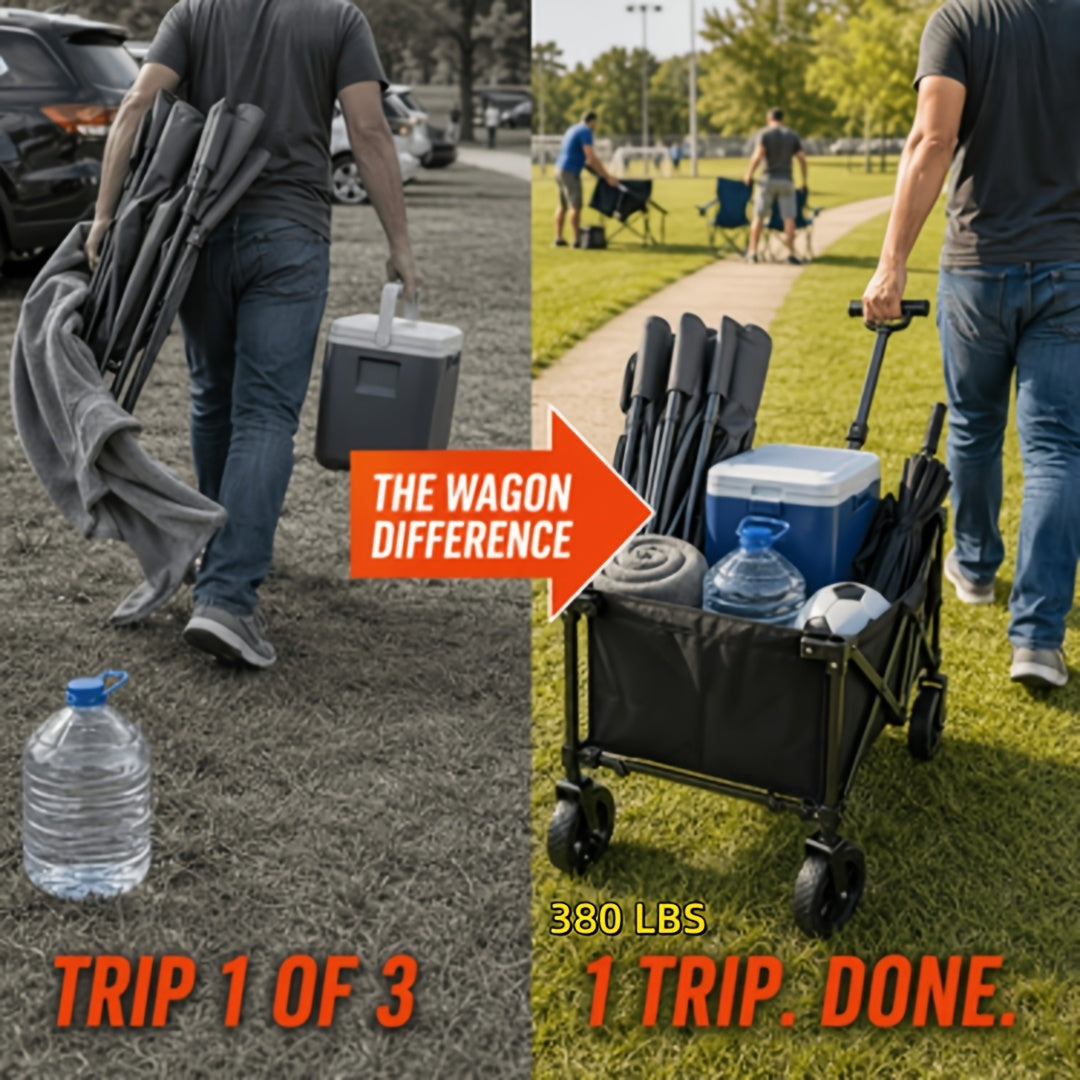 Camping Supply Folding Wagon Cart with Listed Five-Inch Tires, Collapsible Utility Carrier in Four Load-Labeled Options for Garden Gear, Beach Trips and Moving