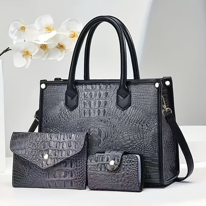 Three-Piece Handbag Set for Women with Shoulder, Crossbody and Tote Styling References, Six Color Options for Summer Outfits and Everyday Carry
