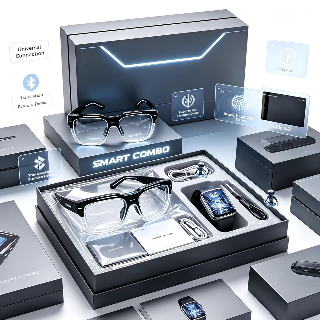 Real Time Translator Glasses and Smart Touch Watch Set with Listed AI Conference Interpretation, Wireless Music and Phone Call Features for Travel and Office Use