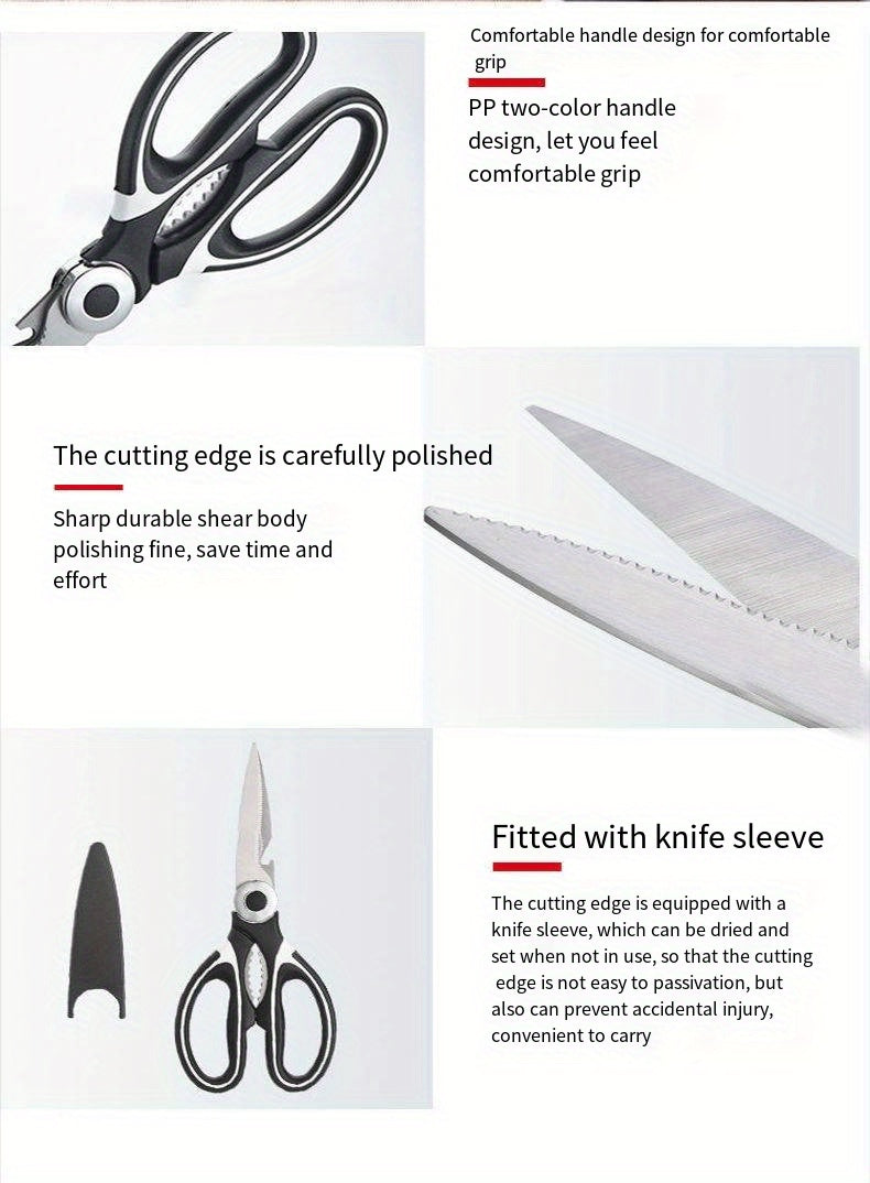 Multifunctional Poultry Shears with Stainless Steel Blades and Ergonomic Handle, Single Pair of Kitchen Scissors for Chicken, Duck, Fish and BBQ Meal Preparation