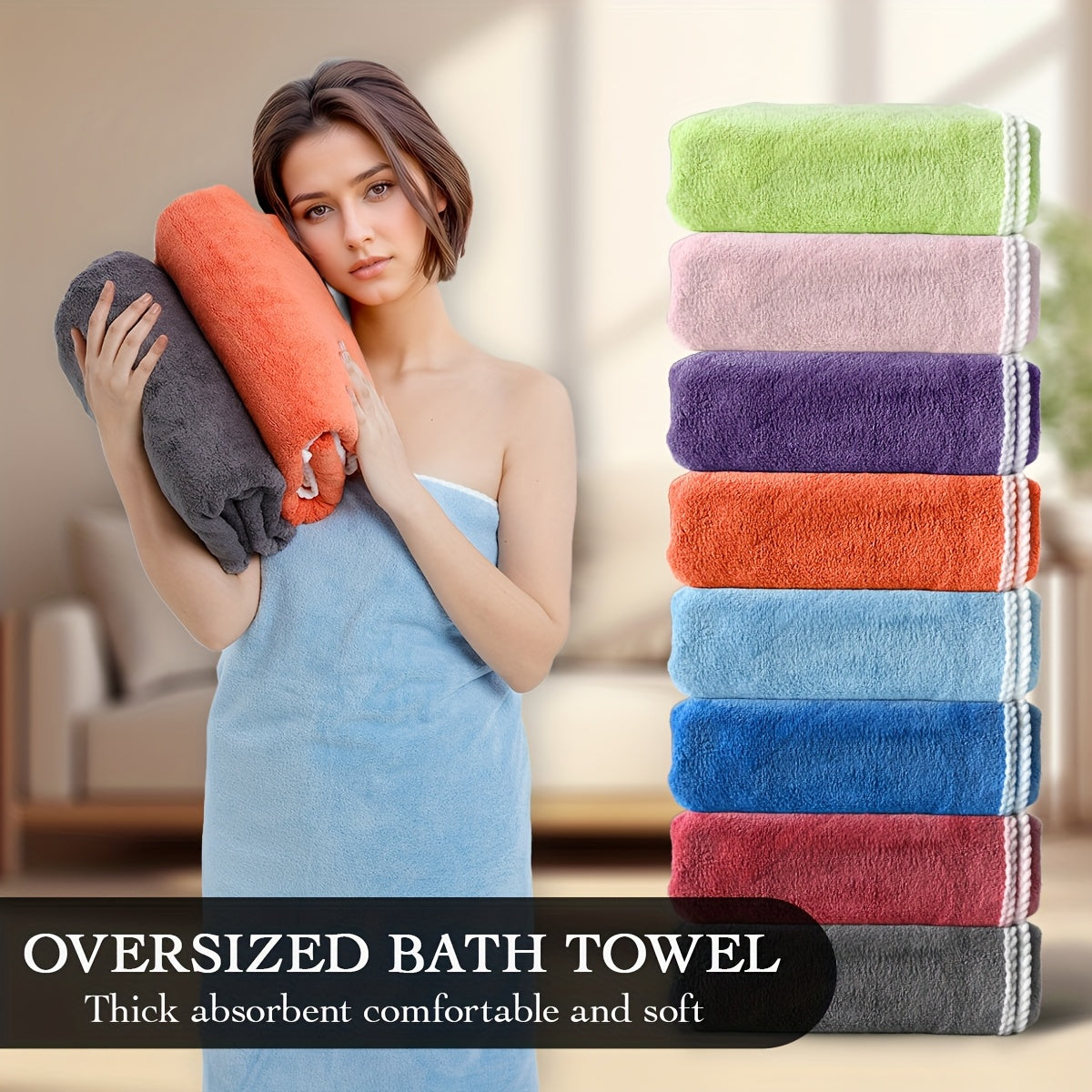 Solid Color Bath Towel, Single Bathroom Linen with Listed Extra-Large Size and Soft Absorbent Feel, Nine Coded Options for Men's and Women's Daily Shower Routines