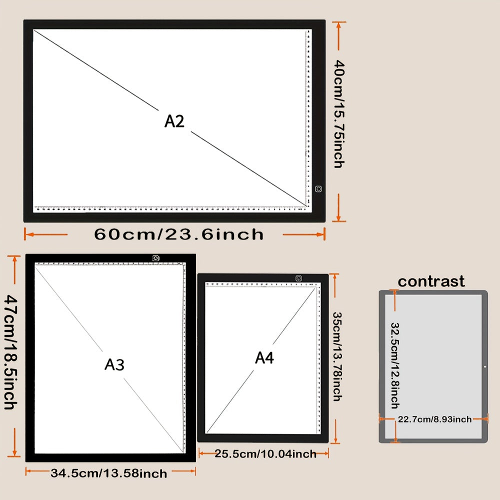 Dual Strip LED Drawing Light Board with Ten-Level Adjustable Brightness and Listed Acrylic Surface, Black Light Pad in Two Sizes for Tracing, Sketching and Diamond Painting