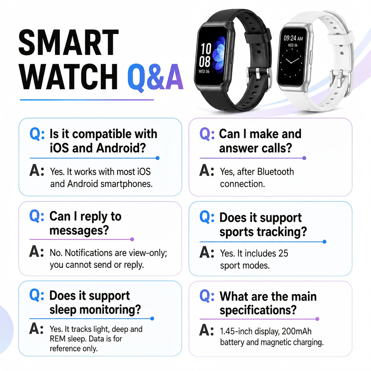 Touchscreen Fitness Smartwatch for Men and Women, 1.45-Inch HD Display with Wireless Calling, Message Notifications, Sports Modes, Stopwatch and Calendar