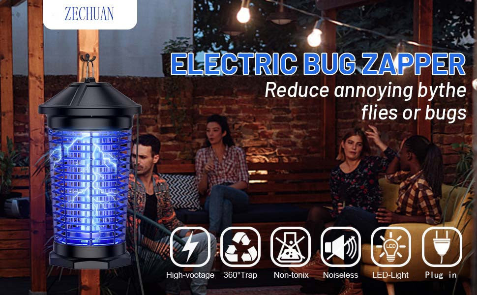 Plug-In Electric Bug Zapper in Black with Listed 18W 365nm Bulb and 4000V Grid, 6ft Cord, Hanging Hook, Removable Collection Tray, Screwdriver and Cleaning Brush