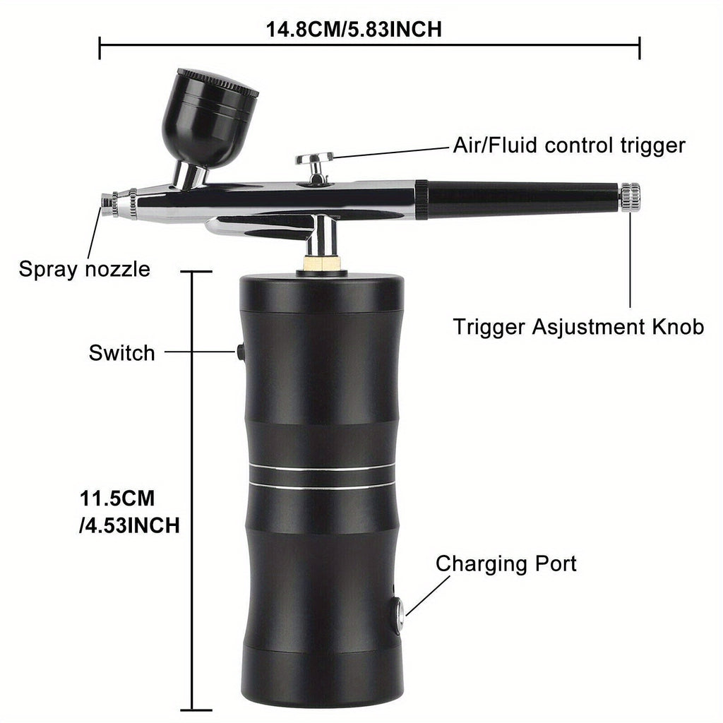 Portable Airbrush Kit with Mini Compressor, Black Aluminum Alloy Air Brush with Nozzle and Cleaning Brush Set for Art, Models and Nail Designs