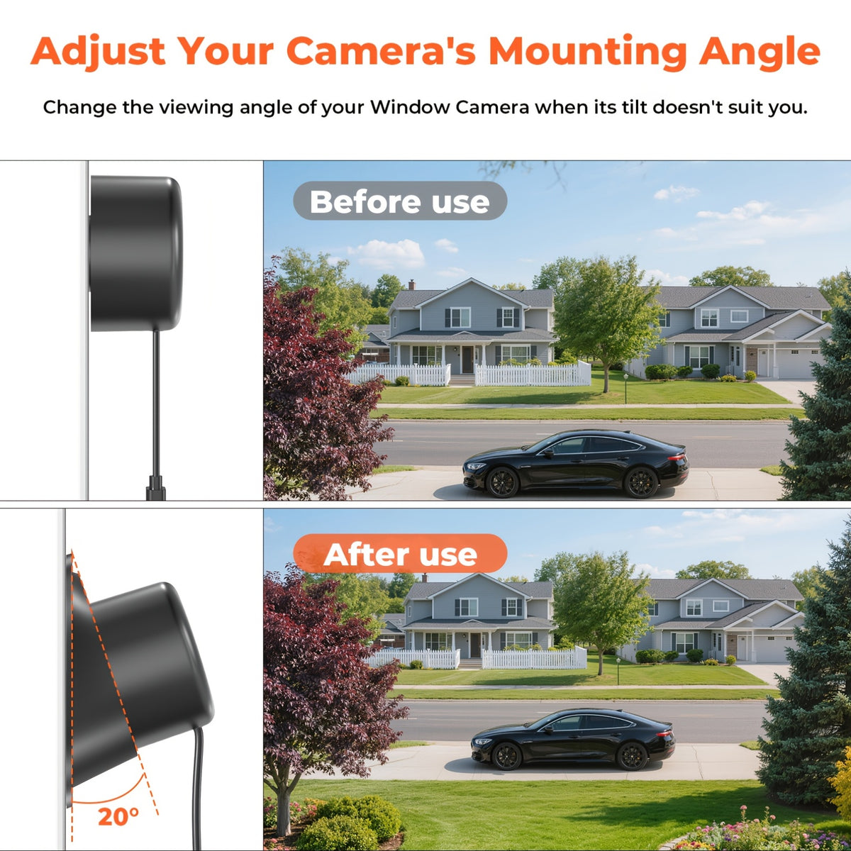 Dual-Band WiFi Window Camera by WESECUU with 2K Imaging, Color Night Vision, Person and Motion Alerts, Two-Way Audio and Premium Black Stand Option