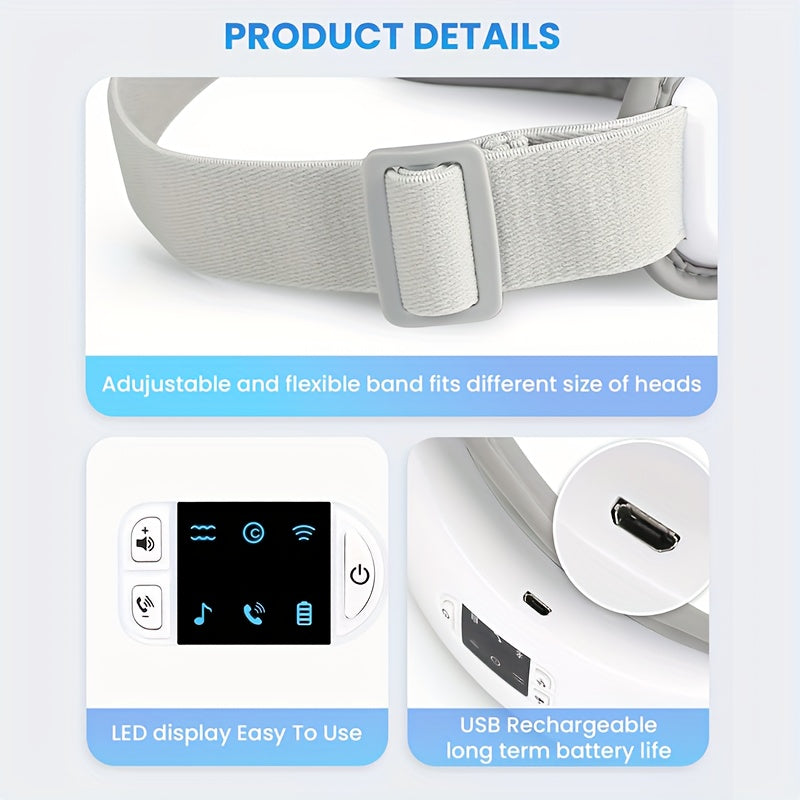 Heated Eye Massager with Air Pressure and Vibration, Portable 4D Massage Device with Music, Multiple Modes and LED Display for Home Relaxation