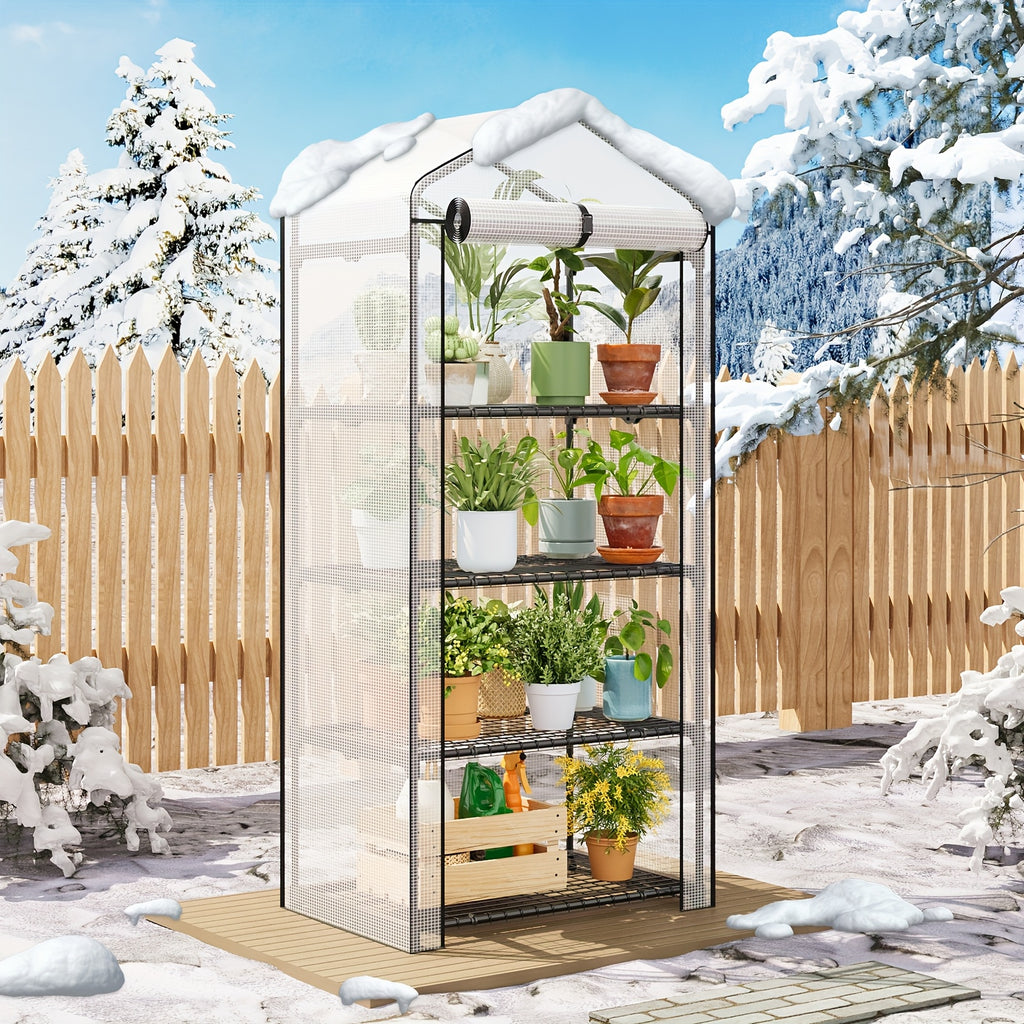 Portable Mini Greenhouse by WHONLINE with Listed PE Cover and Tiered Plant Stand, White or Green Style Options for Seedling and Flower Growing at Home