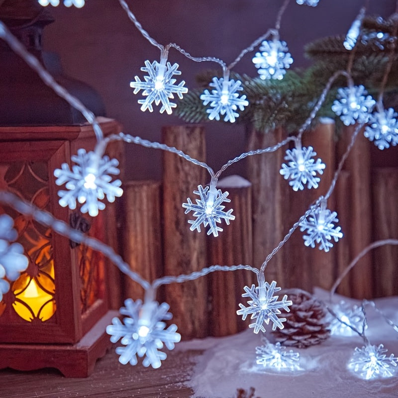 Snowflake LED String Lights for Christmas and Winter Party Decor, Warm White or Multicolor Options with 10, 20 or 40 LEDs, Batteries Not Included