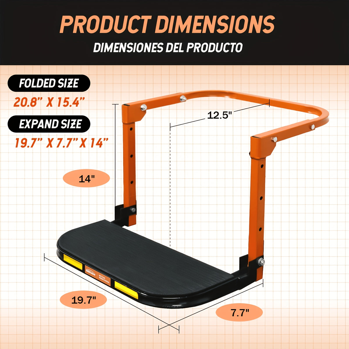 Foldable Tire Step for Compatible Truck and SUV Roof Rack Access, Adjustable Standing Platform with 300 lb, 650 lb or Upgraded Quick-Clip Option Labels