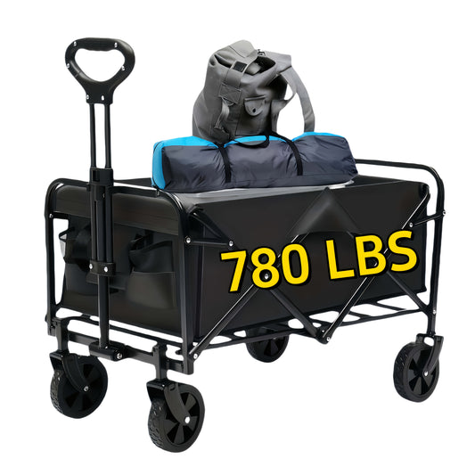 Metal Frame Folding Wagon with Detachable 600D Oxford Fabric, Listed 200 lb Capacity Utility Cart in Red or Black for Garden Supplies, Shopping and Camping Gear