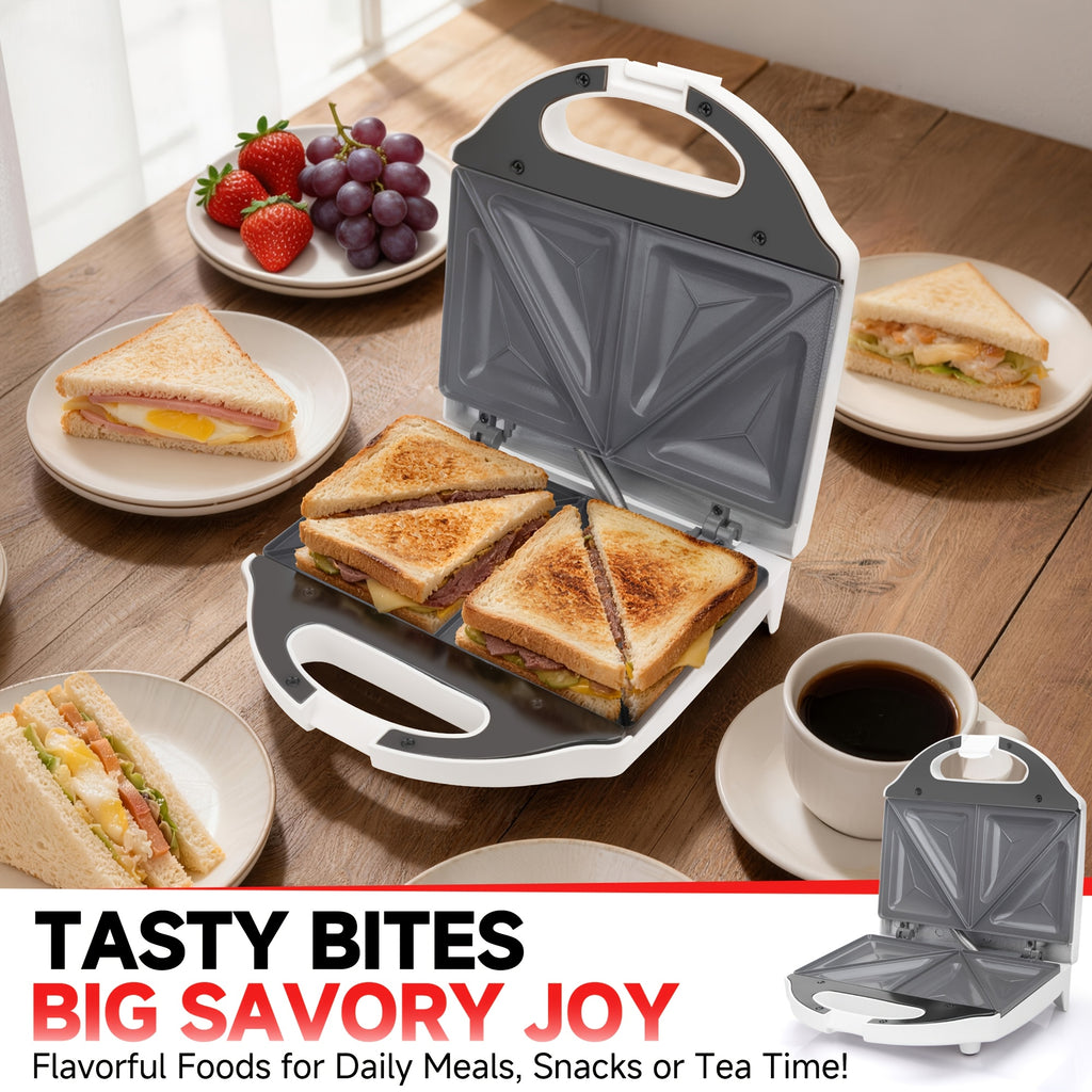 Panini Press Mini Sandwich Maker in White with Ceramic-Coated Nonstick Plates, Two-Slice Bread Format for Grilled Cheese, Breakfast Sandwiches and Melts