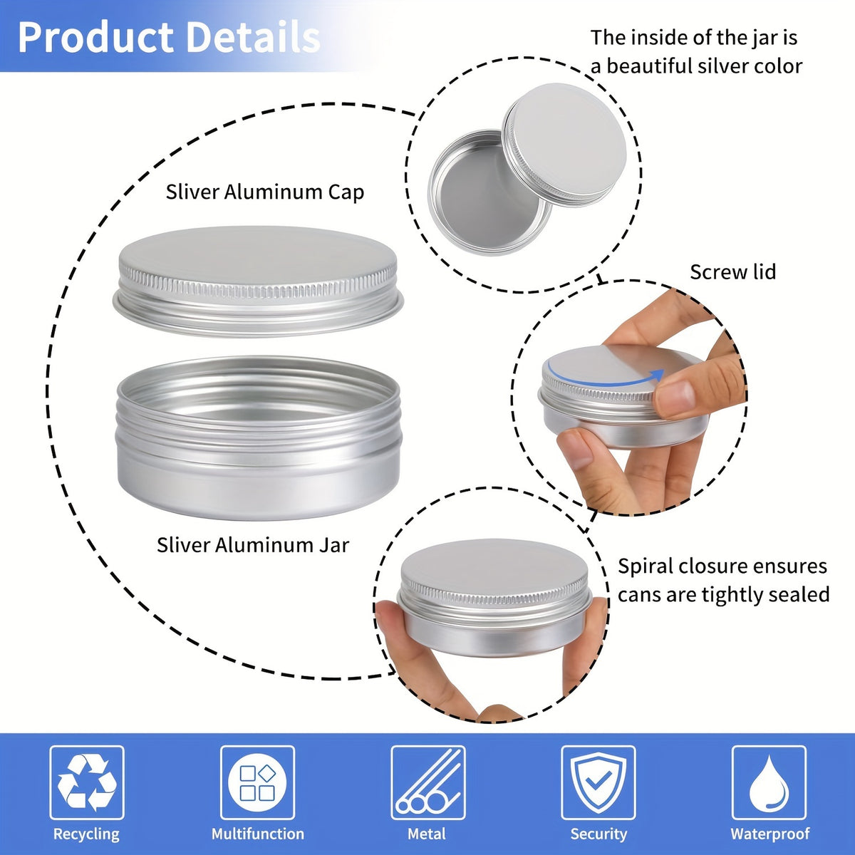 Aluminum Tins with Screw Lids, Round Refillable Metal Storage Containers in 45-Pack 4oz or 60-Pack 2oz Options for Craft and Sewing Supply Organization