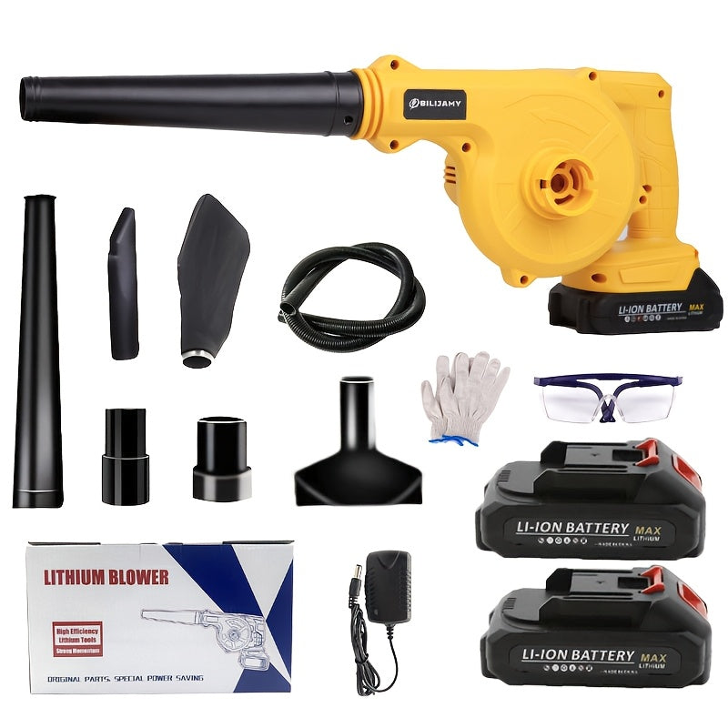 Portable Battery Leaf Blower, Yellow or Black Cordless Handheld Yard Tool with One- or Two-Battery Configurations and Selected Seven-Piece Sets for Leaf Cleanup