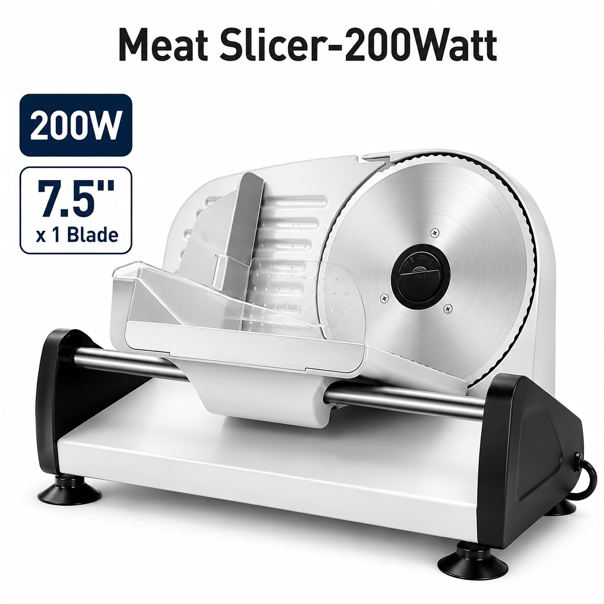 Electric Deli Meat Slicer with 200W Model Label, Listed 7.5-Inch Removable Serrated Stainless Steel Blade, Adjustable Thickness and Safety-Lock Controls for Home Food Prep