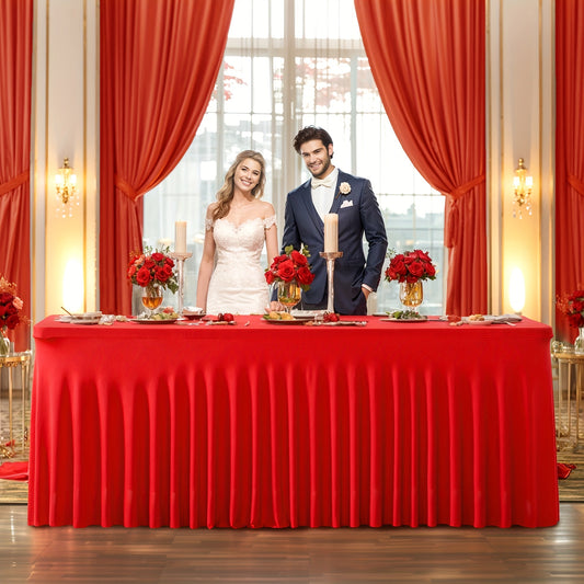 Elastic Polyester Table Cover with Wave Fold Skirt Styling, 4ft or 6ft Table Size Labels in Five Colors for Wedding Buffets, Birthday Parties and Banquet Displays