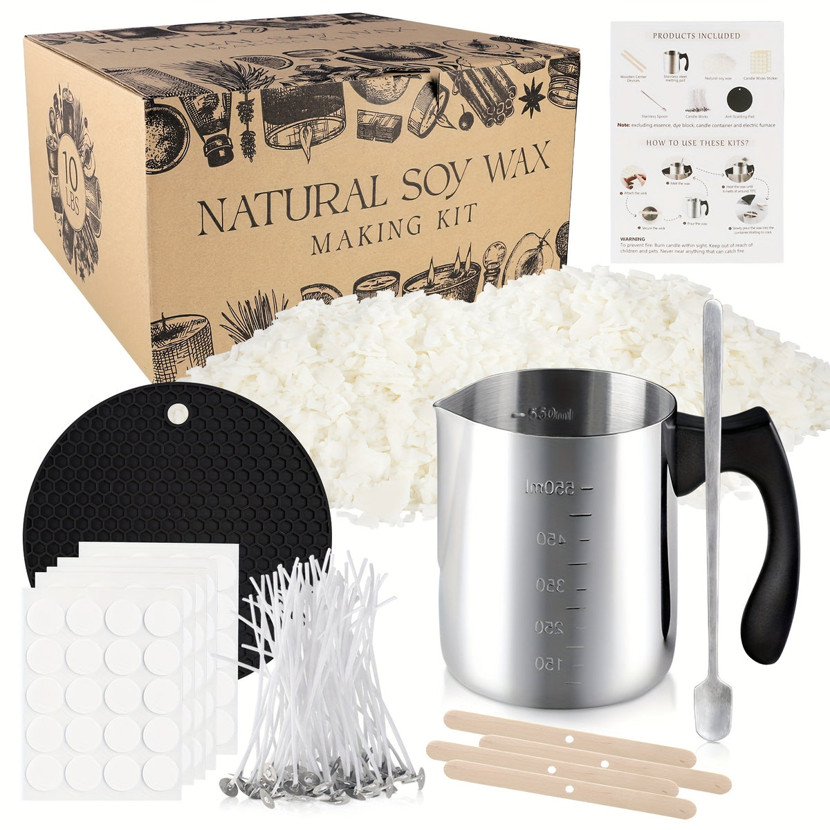 Soy Wax Bead Candle Making Set, 2LB Option with Listed 304 Stainless Steel Pouring Pot for Adult Beginner Container Candle Crafts and Handmade Gift Projects