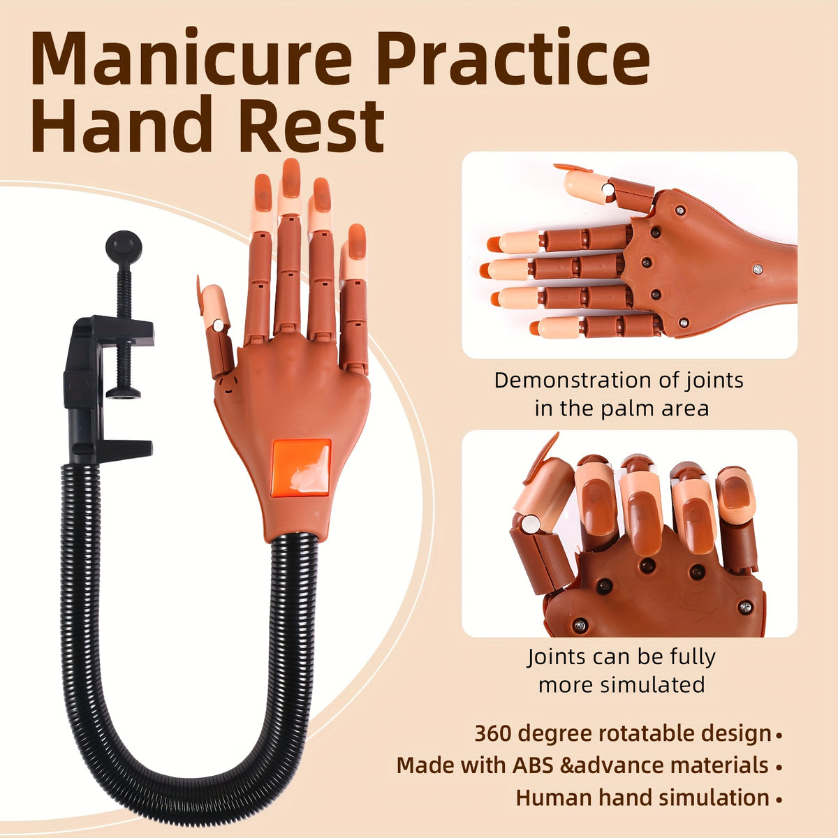 Flexible Nail Practice Hand for Acrylic Nail Training, Pink Hand Mold or Hand Model Set Options with Source-Listed Glue and Over-300g Weight Wording