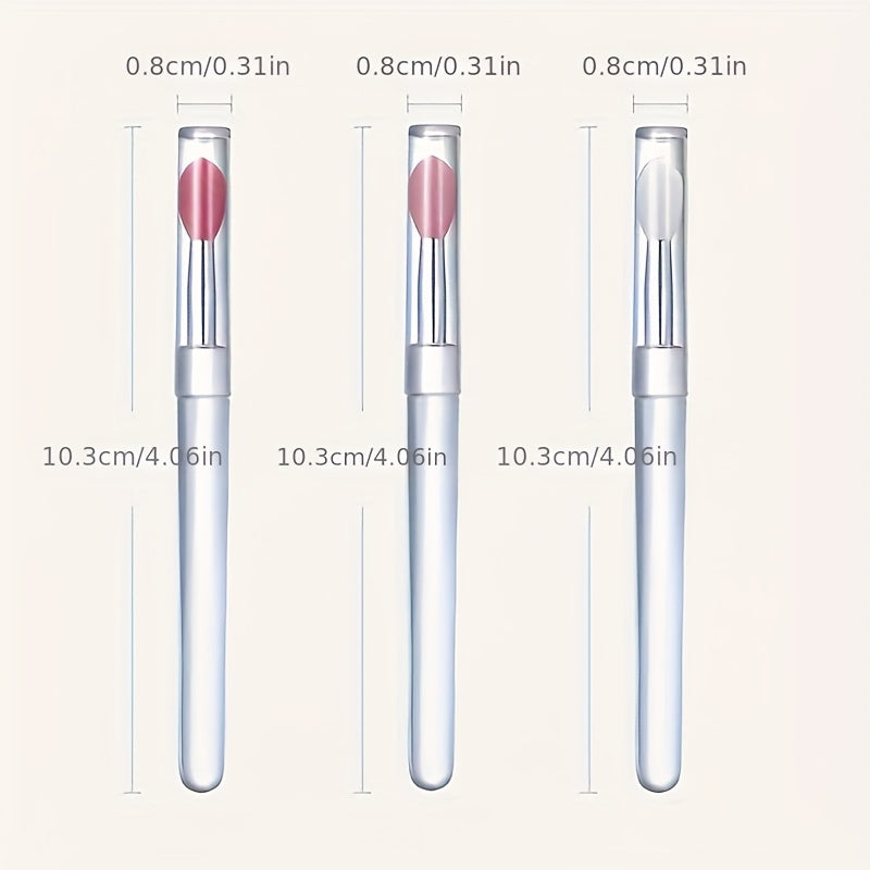 Silicone Nail Brush Set of Five with Listed Glitter Powder, Eyeshadow and Lip Application Uses, White, Pink or Red Options for Nail Art and Makeup Routines
