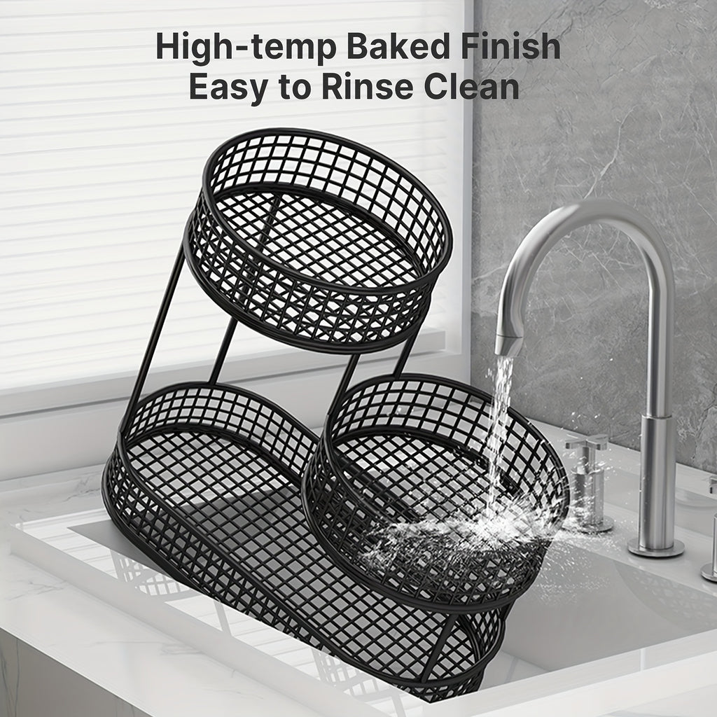 3-Tier Metal Fruit Basket for Kitchen Organization, Large Capacity Produce, Bread and Snack Storage with Black and 3 tier-Golden Option Labels