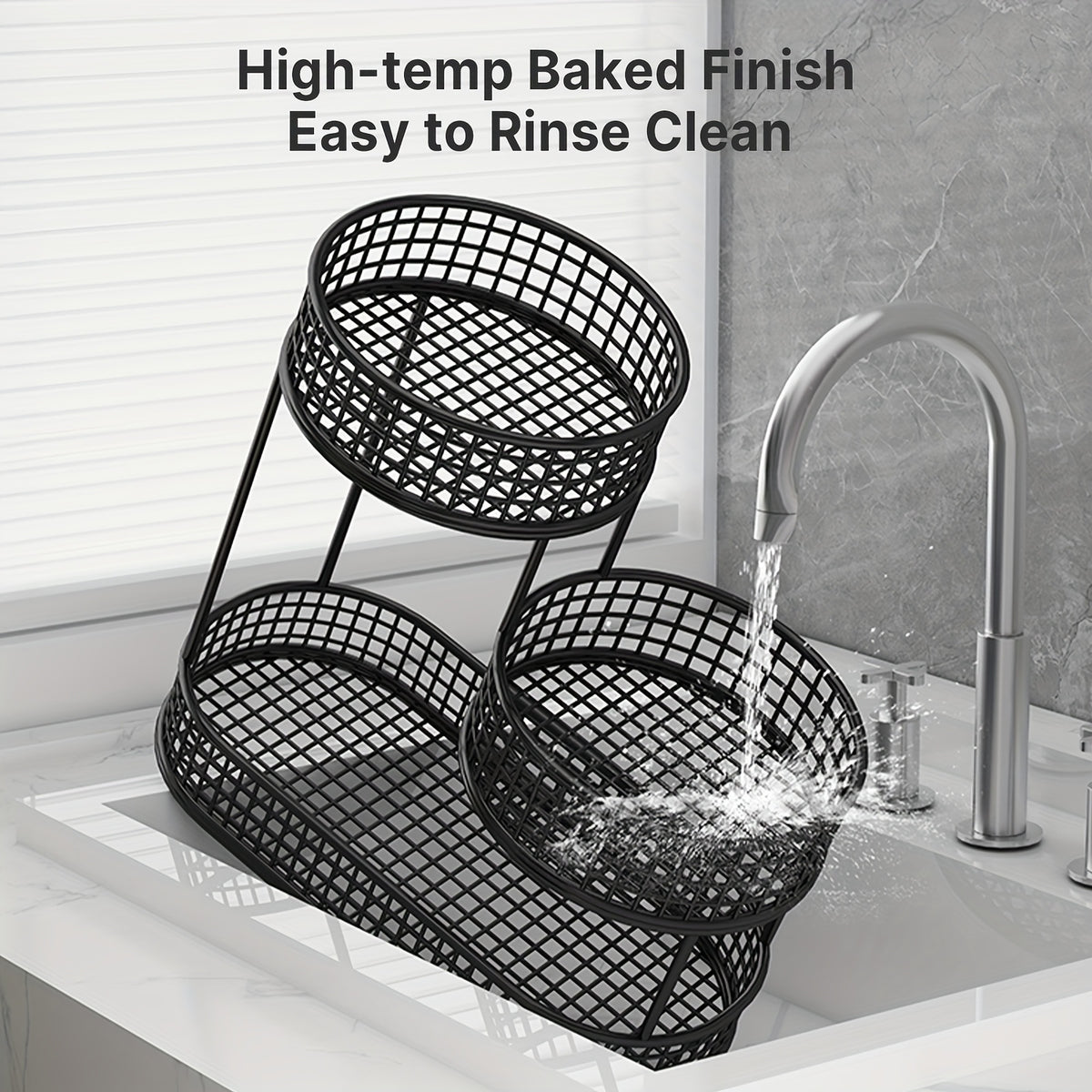 3-Tier Metal Fruit Basket for Kitchen Organization, Large Capacity Produce, Bread and Snack Storage with Black and 3 tier-Golden Option Labels
