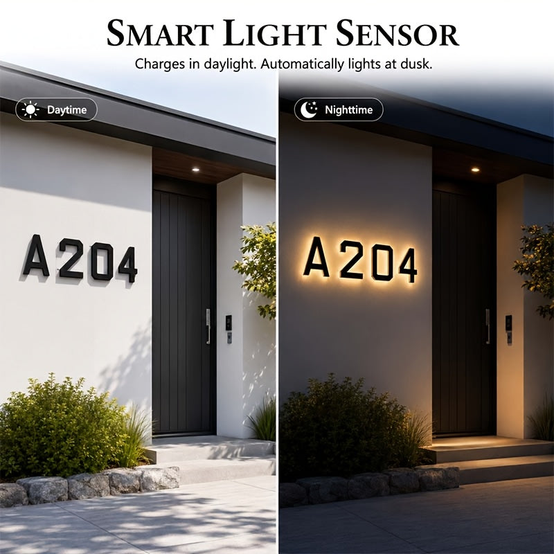 Solar House Number Light, 9-Inch Individual Number and Letter Options with Automatic Light Sensor for Porch, Courtyard Wall and Residential Address Display