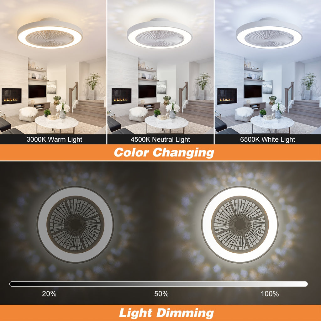 Enclosed Ceiling Fan with Light and Remote, 20-Inch Design with 1800K Amber Nightlight, Dimmable 3000K-6500K Lighting and Six-Speed Reversible DC Motor