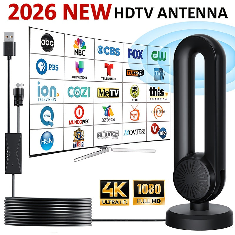 Digital TV Antenna Indoor and Outdoor, Long Range HDTV Signal with USB Power, 180° Rotatable Magnetic Base Mount for Smart and Legacy TVs, 4K 1080P Free Local Channels