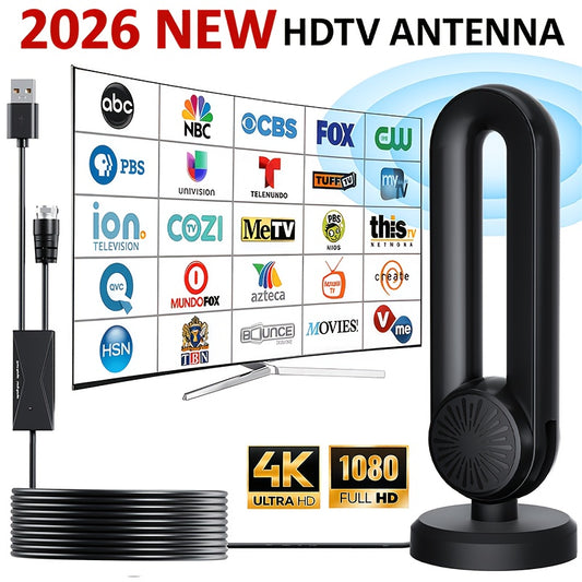 Digital TV Antenna with USB Power and 180-Degree Rotatable Magnetic Base, Black HDTV Reception Accessory for Compatible Home TVs and Stationary RV Setups