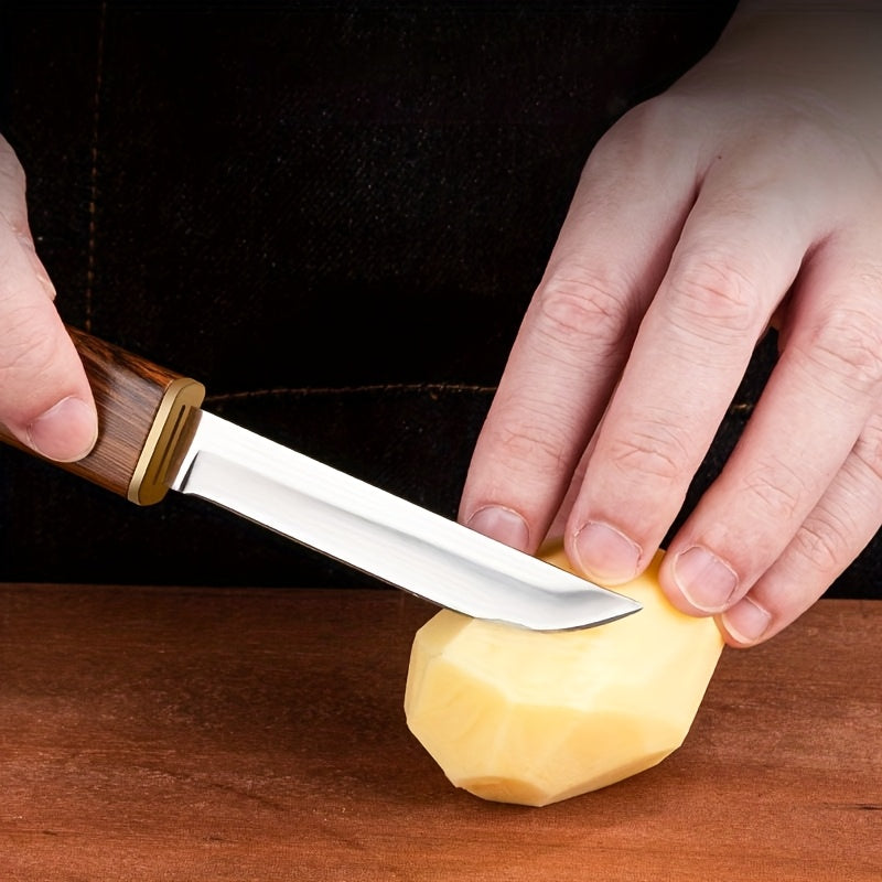 420 Stainless Steel Chef Knife with Polished Fixed Blade and Wooden Handle, One or Two-Piece Model Labels for Everyday Meat, Fruit and Kitchen Food Prep
