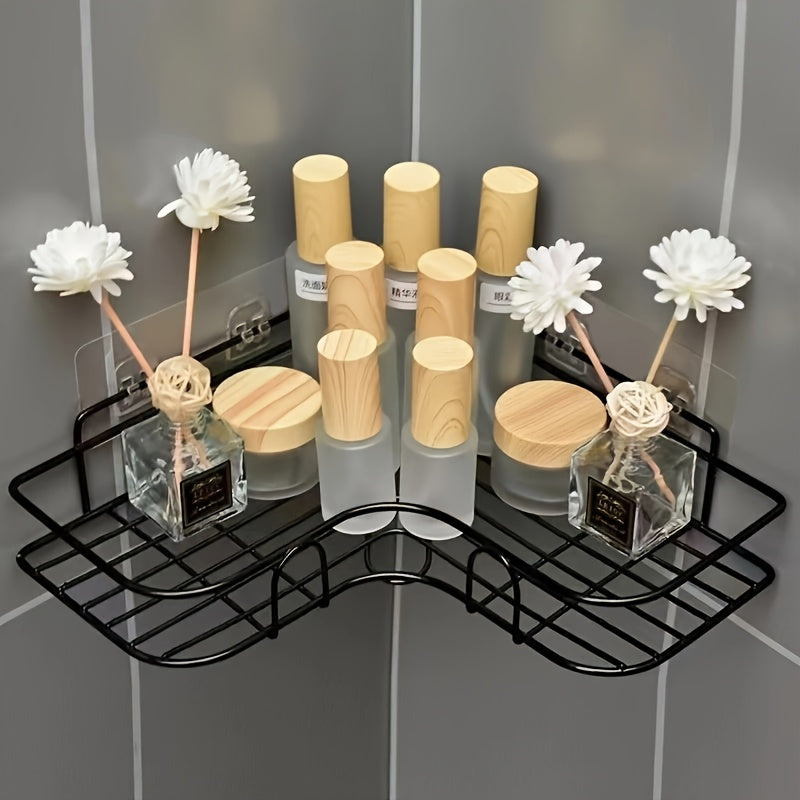 Corner Shower Shelf in Black, Wall-Mounted Bathroom Storage Organizer for Compatible Shampoo, Lotion and Cosmetic Bottles in Everyday Bath Routines