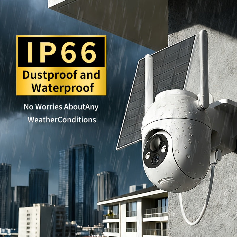 Outdoor Solar Security Camera with 1080P WiFi Video, 355° Pan-Tilt Rotation, Color Night Vision, AI Motion Detection & Two-Way Audio