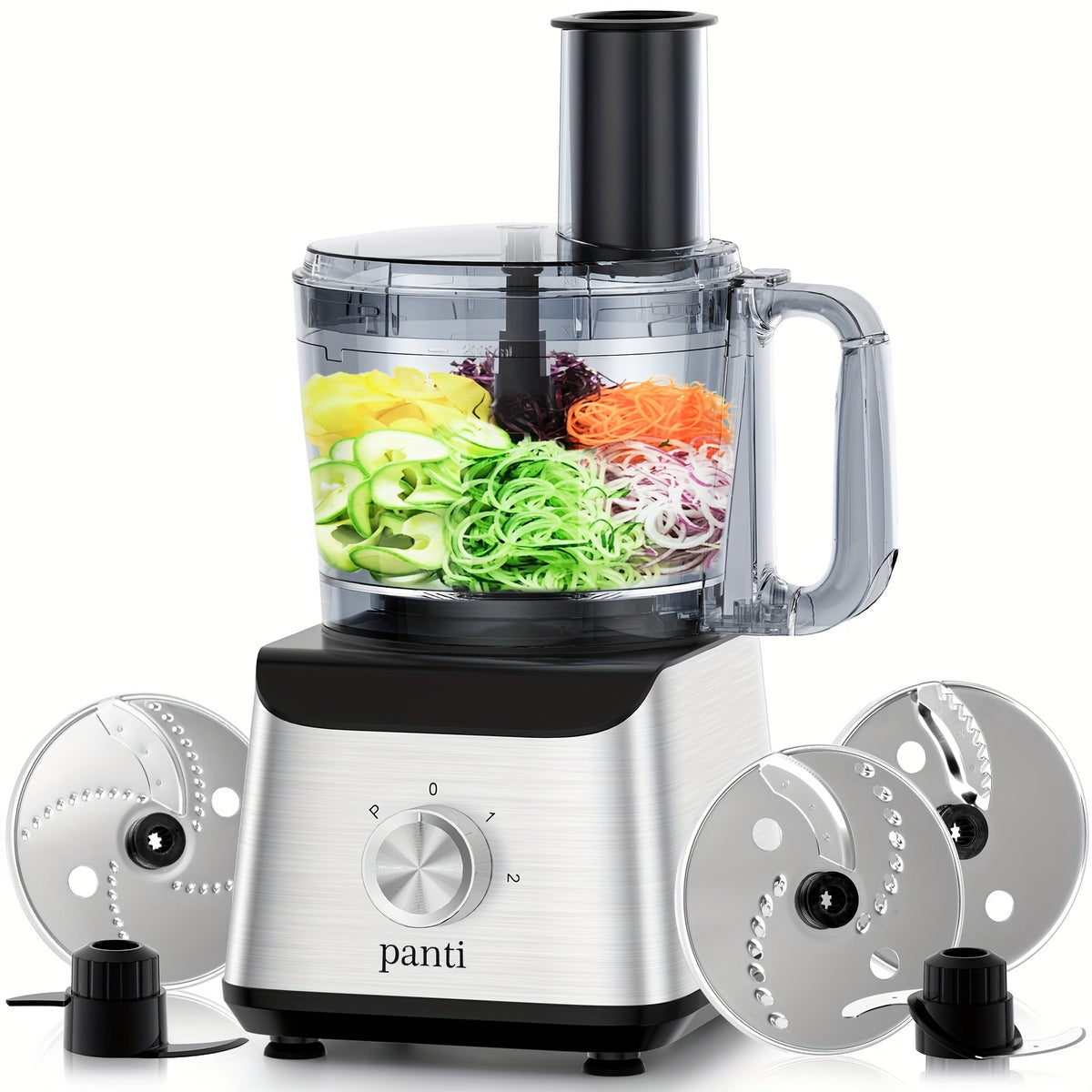600W Food Processor with 12-Cup Bowl, Food Chute and Pusher, Listed Chopping, Slicing, Shredding, Puree and Dough Functions in Black or Silvery