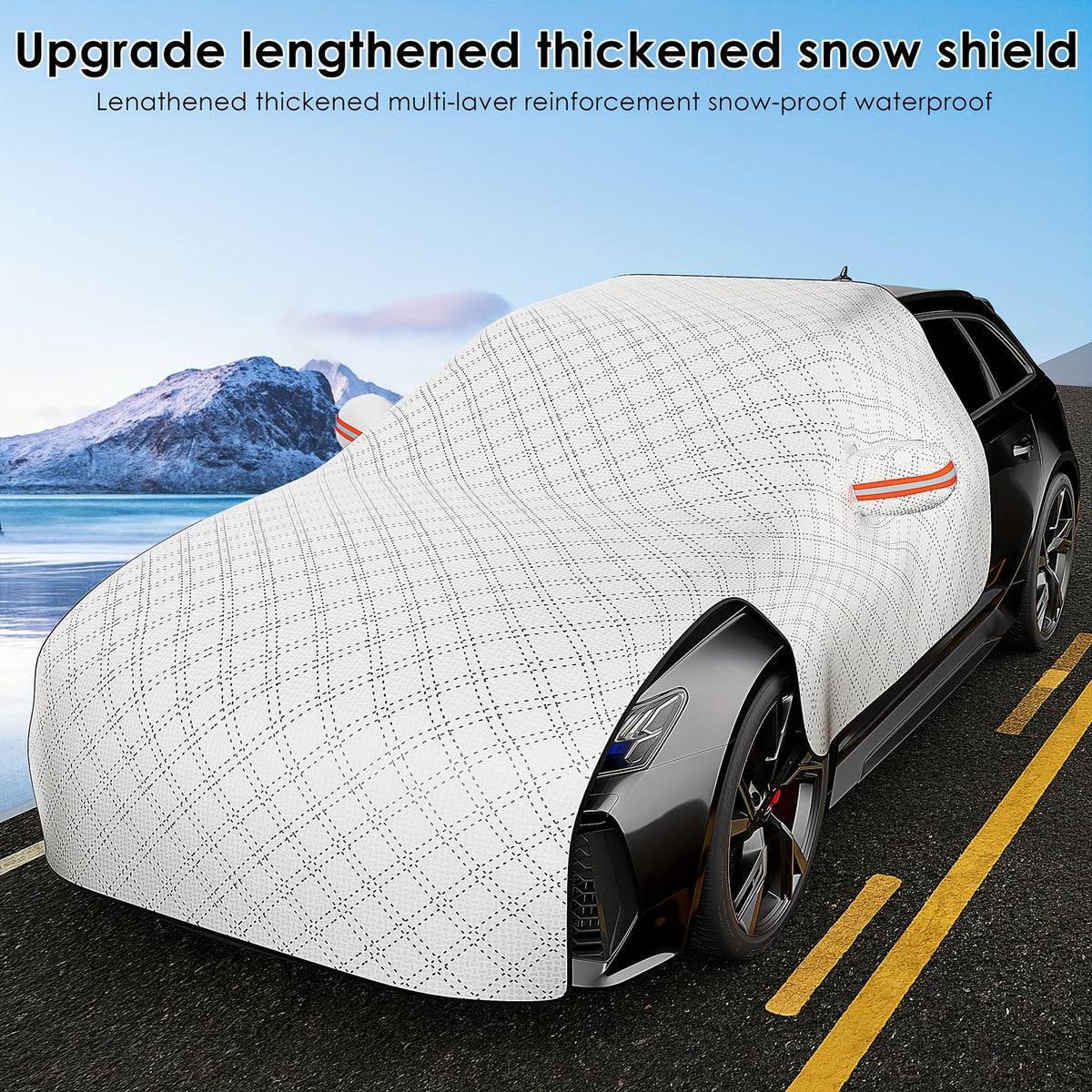 Front Windshield Snow Shield with Thickened Cloth Reference, One-Piece Car Window Cover for Parked Vehicle Frost, Snow and Seasonal Shade Use