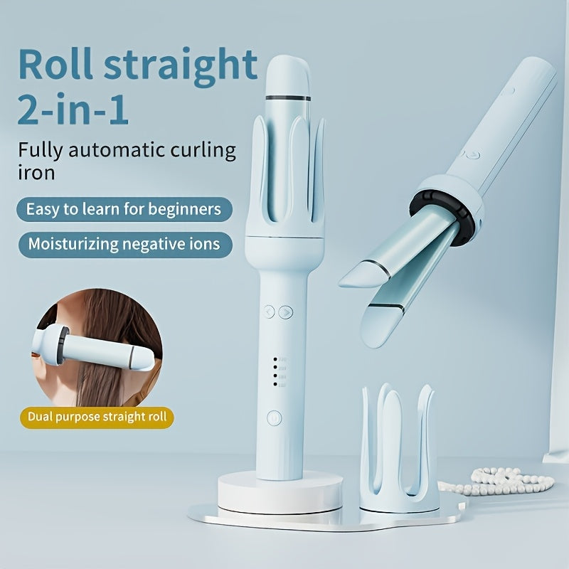 Hair Straightener and Curler Combo by A&Bhair, Blue Upgraded Model with Listed Ceramic PTC Plates, Multiple Temperature Modes, Negative Ions and Auto Shut-Off