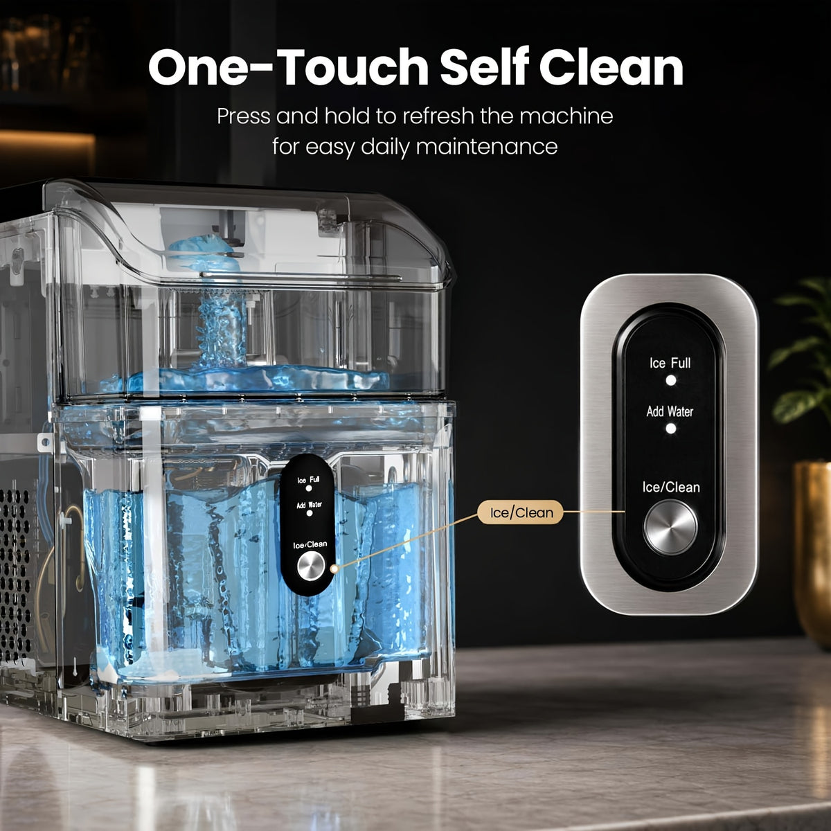 Kitchen Countertop Ice Machine with One-Click Operation and Self-Cleaning, Black Nugget or White, Black and Purple Bullet Ice Maker Options