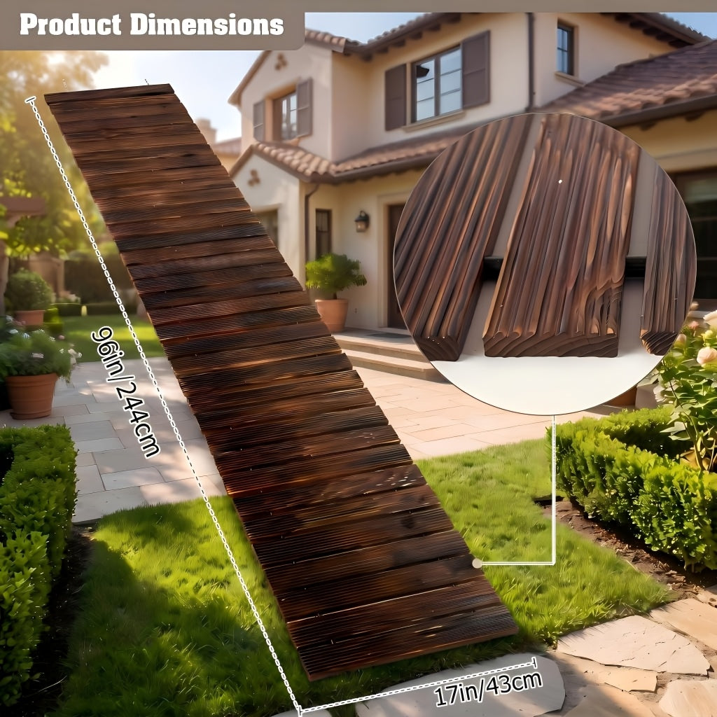 Roll-Out Wooden Garden Walkway by PIYPIY, Brown Cedar Slat Pathway with Textured Surface and Rubber Cord Connections for Backyard and Outdoor Decor