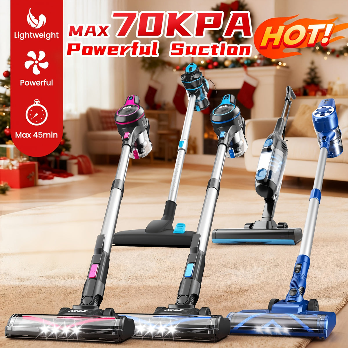 INSE Cordless Vacuum Cleaner, 6-in-1 Rechargeable Home Vacuum with Detachable Battery, LED Brush and 50.5oz Dust Cup for Hardwood, Carpet and Pet Hair