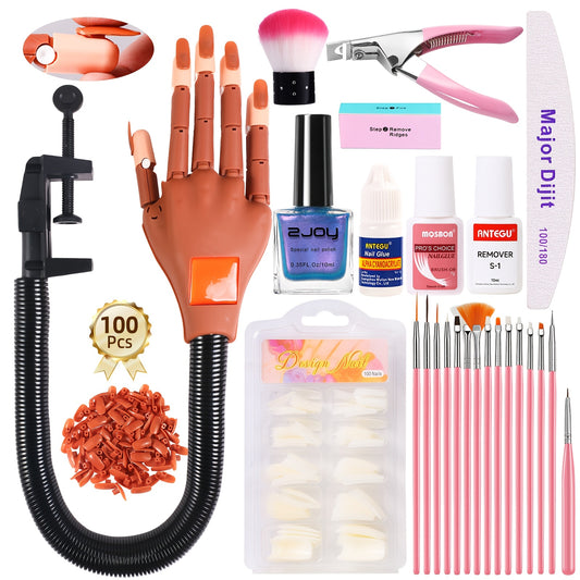Flexible Nail Practice Hand for Acrylic Nail Training, Pink Hand Mold or Hand Model Set Options with Source-Listed Glue and Over-300g Weight Wording