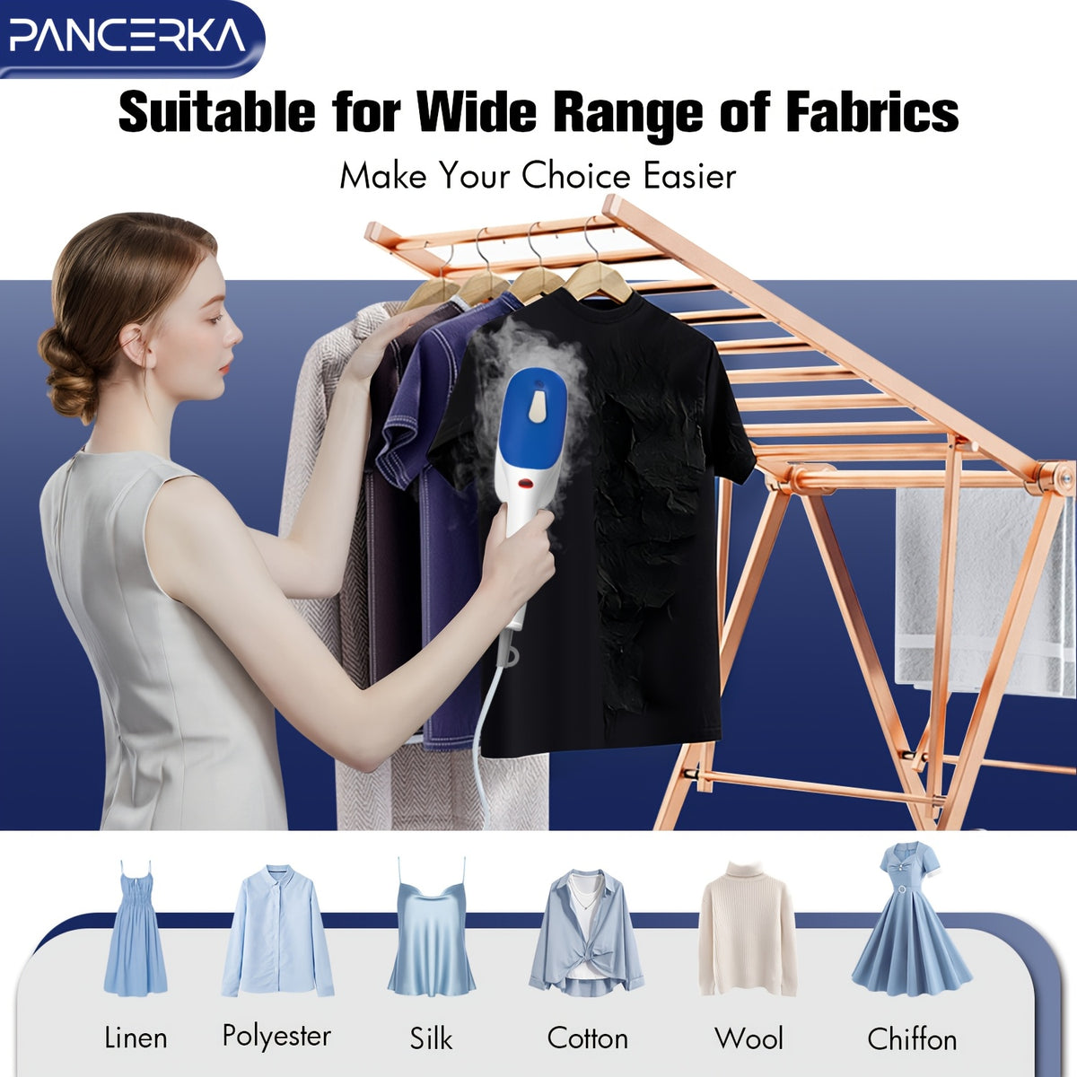 PANCERKA Portable Steam Iron for Clothes with Listed 25-Second Heat-Up, Horizontal and Vertical Steaming and Dry Ironing in Blue or Green