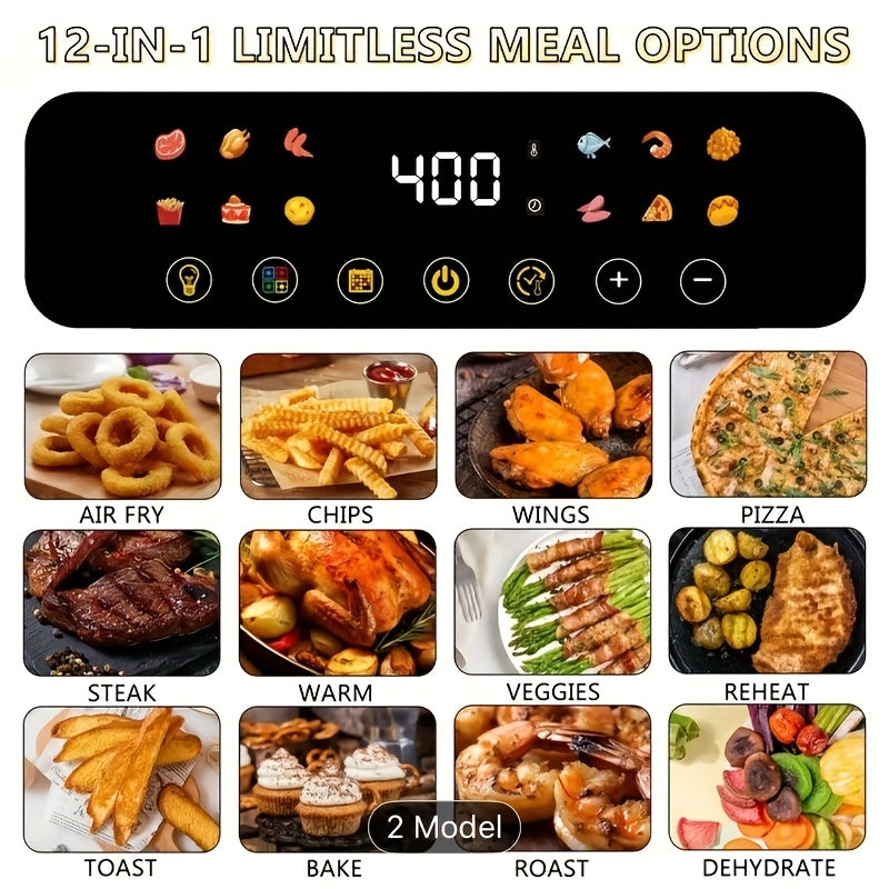 Countertop Air Fryer Oven Combo with LED Touchscreen and Viewing Window, Stainless Steel Convection Cooker for Roasting, Baking, Broiling and Reheating
