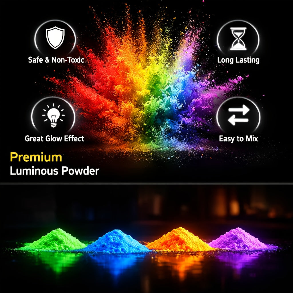Glow in the Dark Craft Powder with Listed 12 Colors and 20g Label, Mixed-Color Luminous Pigment for Compatible Epoxy Resin Art, DIY Gifts and Holiday Decorations