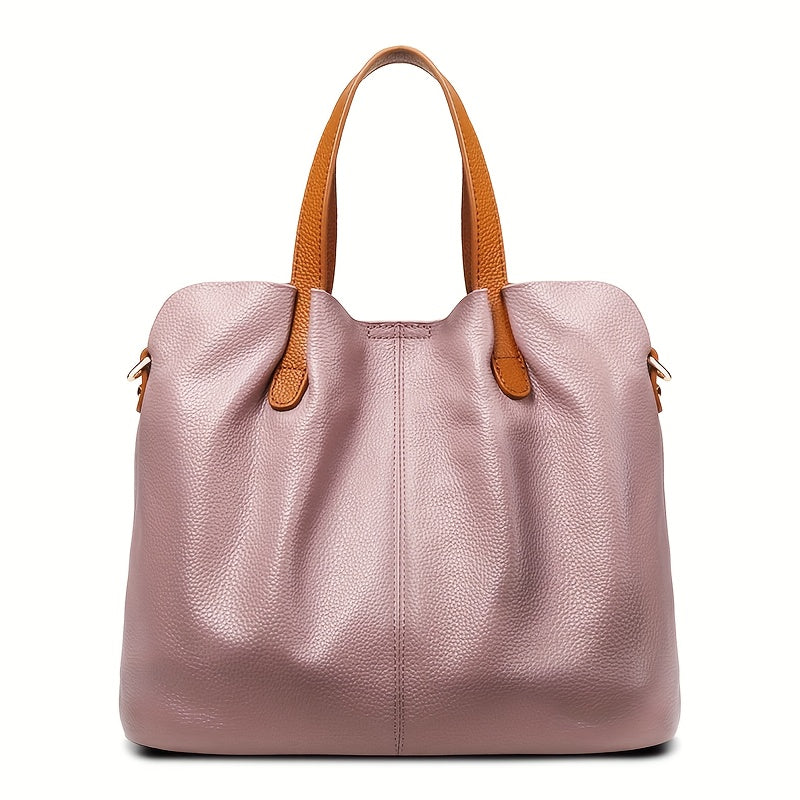 Wrist Strap Tote Handbag for Women with Listed Cowhide Leather and Crossbody Carry Styling, Five Color Options for Daily Outings and Travel Wardrobes