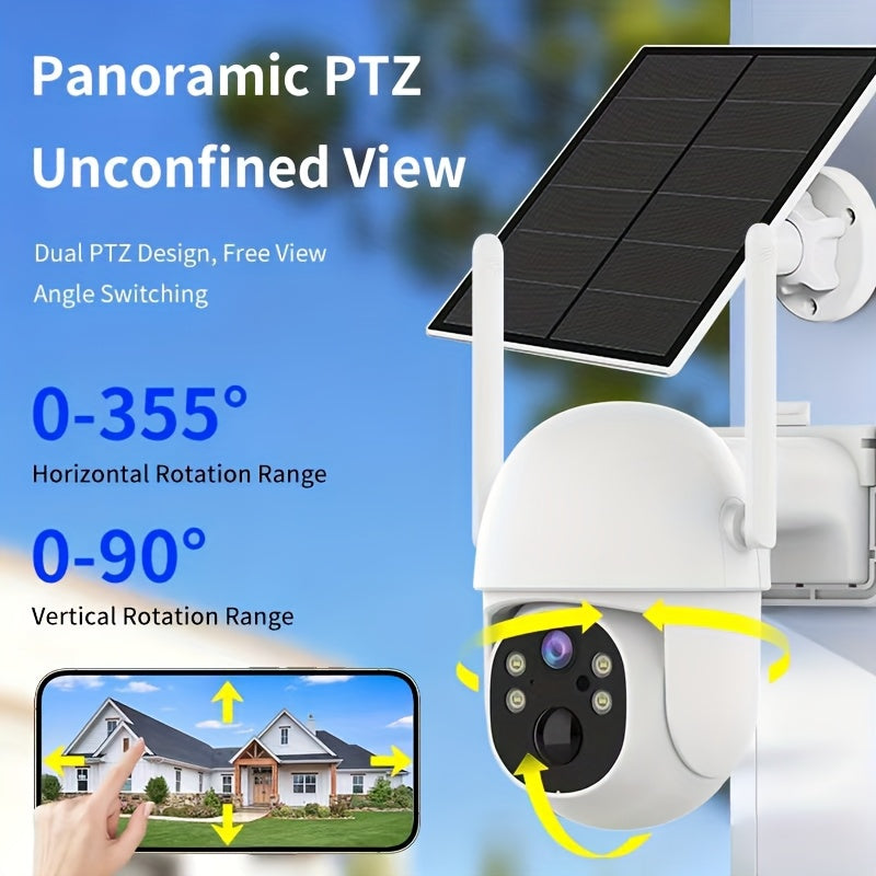 Solar Panel Surveillance Camera with App Pan-Tilt Control, Listed 2K Video, AI Detection, Sound and Light Alarm, Two-Way Voice, 2pcs or 1PC PRO Options